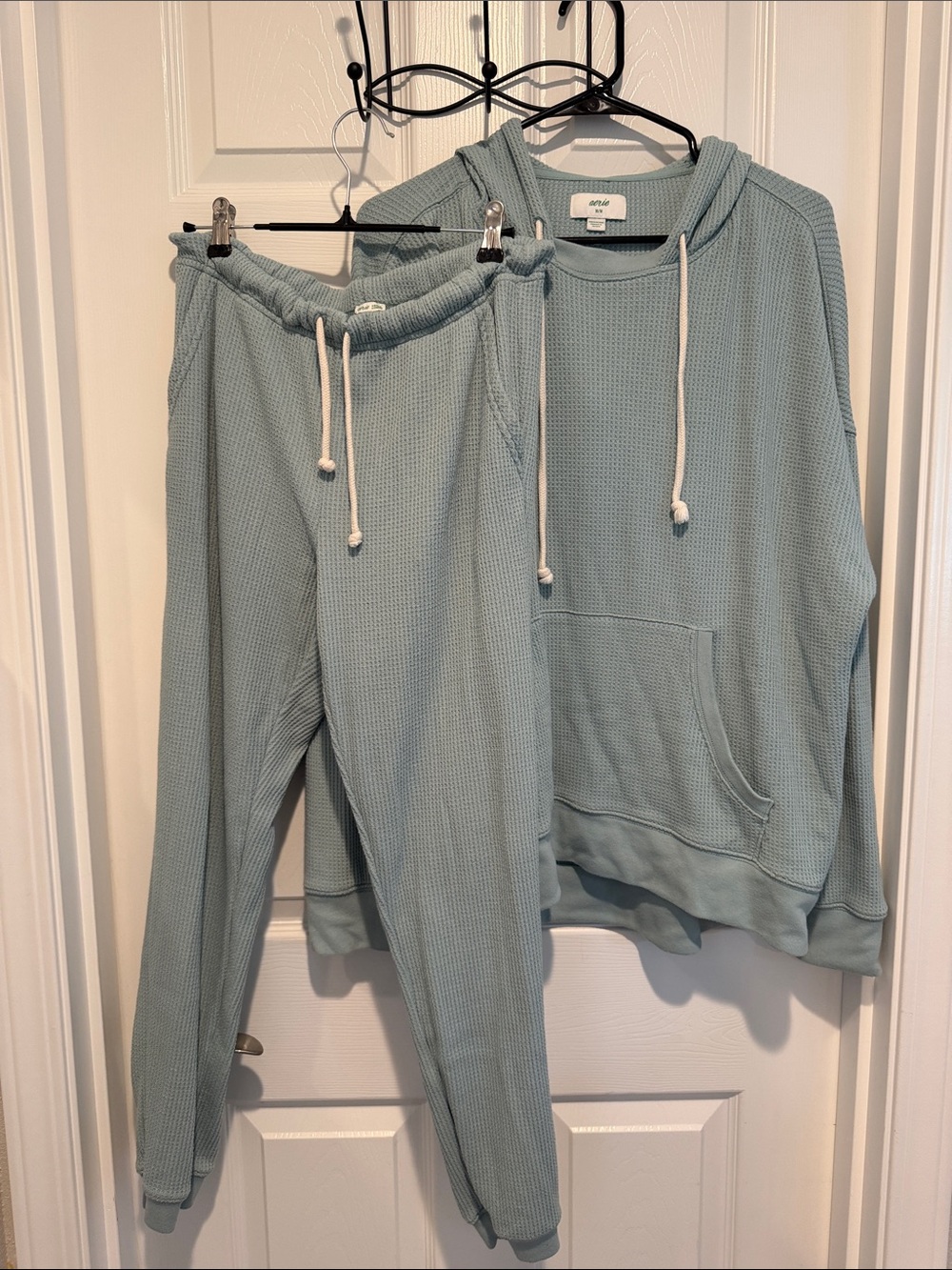 aerie light Teal Waffle Knit Hoodie & Jogger Set